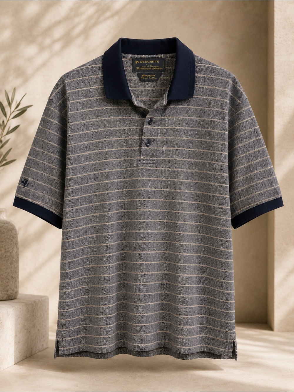 Vintage Descente International Collection Polo Shirt Men's XL Herringbone Stripe